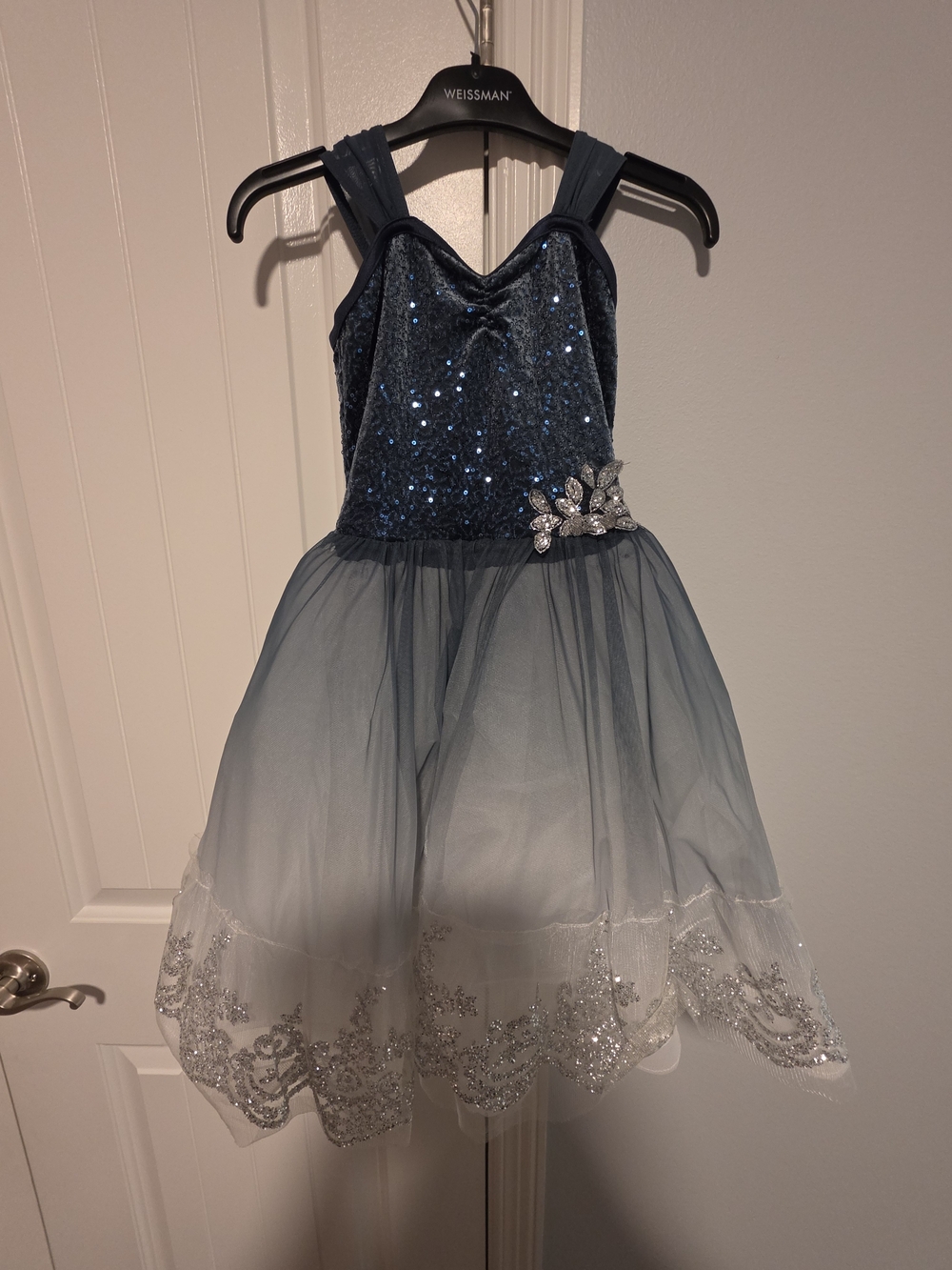 Weissman Blue Sequin and Ombre Tulle Party Dress
